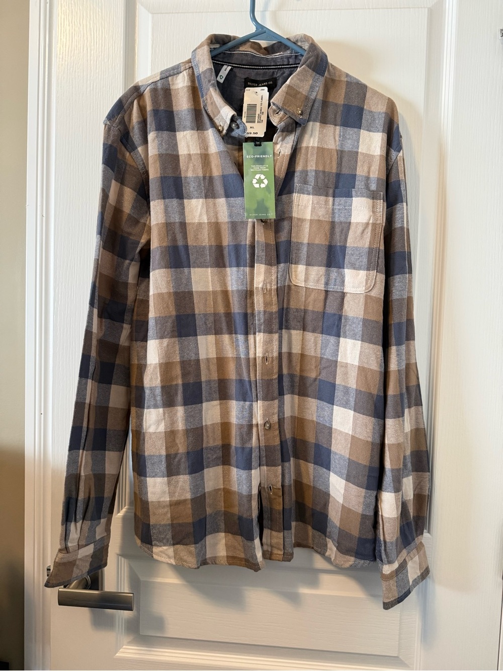 Silver Jeans Brown and Blue Plaid Button-Down Shirt